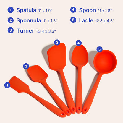 GIR 5-Piece Silicone Kitchen Utensils Set, Non-Toxic Cooking Utensils for Cooking and Baking, Heat Resistant, Food Grade, Dishwasher Safe Rubber Spatula, Ladle, Spoon - Charcoal