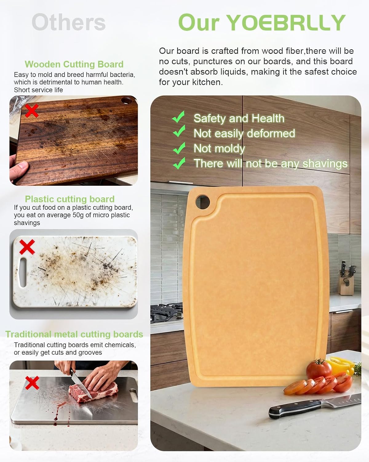 3PCS Wood Fiber Cutting Board - Dishwasher Safe Cutting Boards for Kitchen Set of 3 Composite Wood Chopping Boards with Juice Groove, Non-Slip Feet & Lightweight Eco-Friendly for Indoor/Outdoor Used