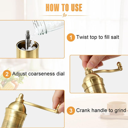 Brass Salt Grinder, 8 Inch Gold Manual Salt Mill with Ceramic Core