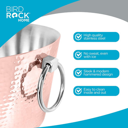 BIRDROCK HOME Hammered Stainless Steel Round Beverage Tub with Handles - Double Wall Insulated 3 Gallons - Metal Drink Cooler & Ice Bucket for Parties - Outdoor Aluminum Holder for Bottles & Soda