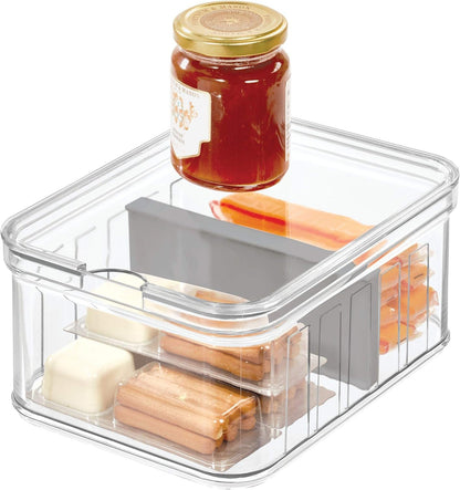 iDesign Small Fridge Organizer Bin with Removable Divider and Lid - Set of 6 - Clear/Gray