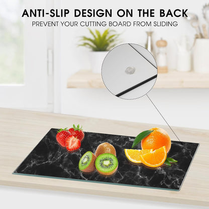 JAMBALAY Tempered Glass Cutting Boards for Kitchen, Gold 12"x8" & 16"x12" Glass Cutting Board Set with Marble Design, With Non Slip Foot, Shatter and Heat Resistant, Dishwasher Safe