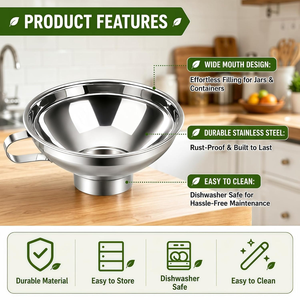 5 Pack Stainless Steel Canning Funnel for Filling Mason Jar