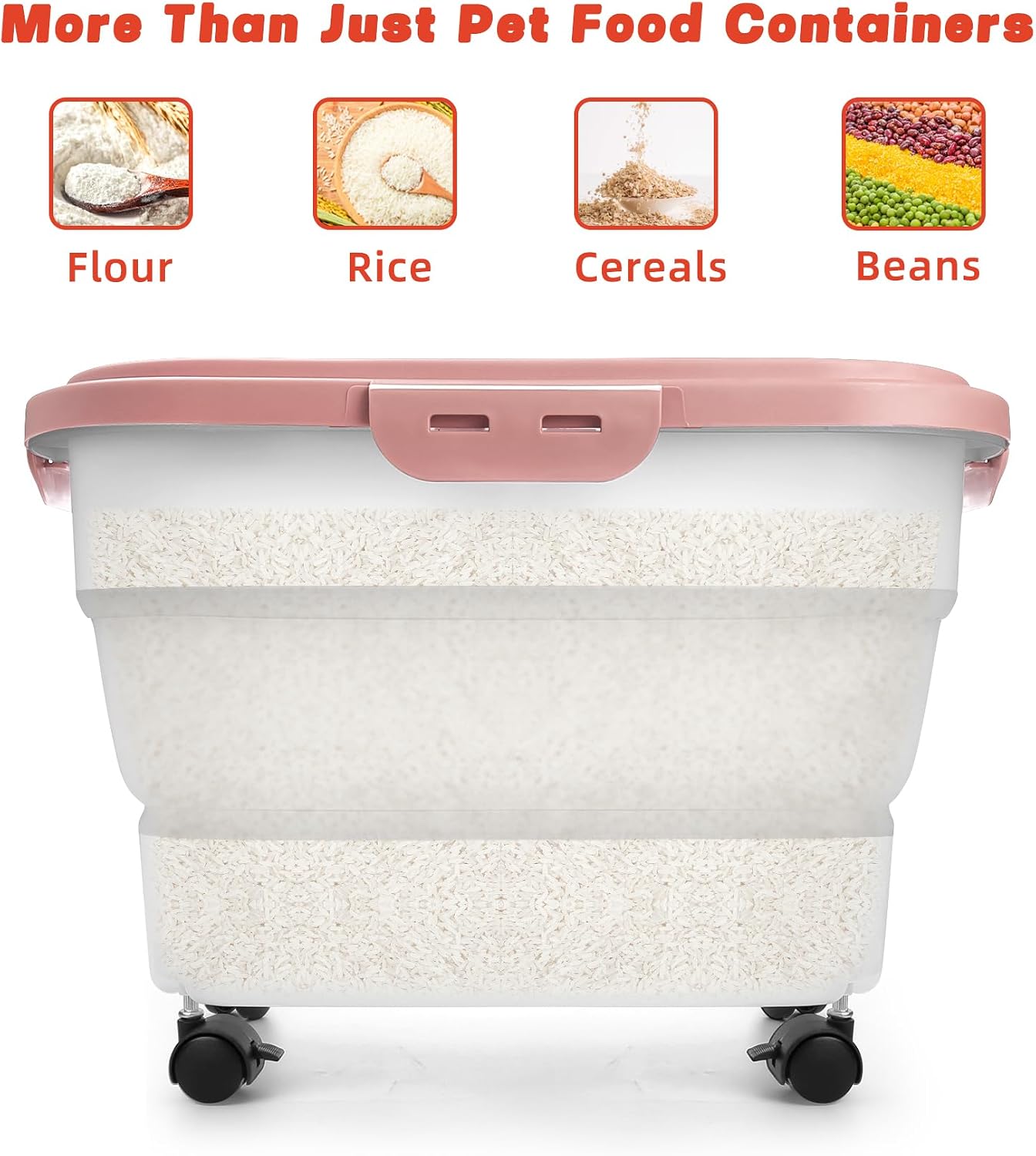 Dog Food Container, Collapsible Pet Food Storage Container 17-20 lb with Rolling Wheels & Airtight Lid, Plastic Storage Bin With Dog Food Scoop and Measuaring Cups