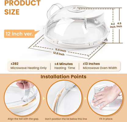 Microwave Splatter Cover with Water Steamer, Integrated Handle, 10 Inch