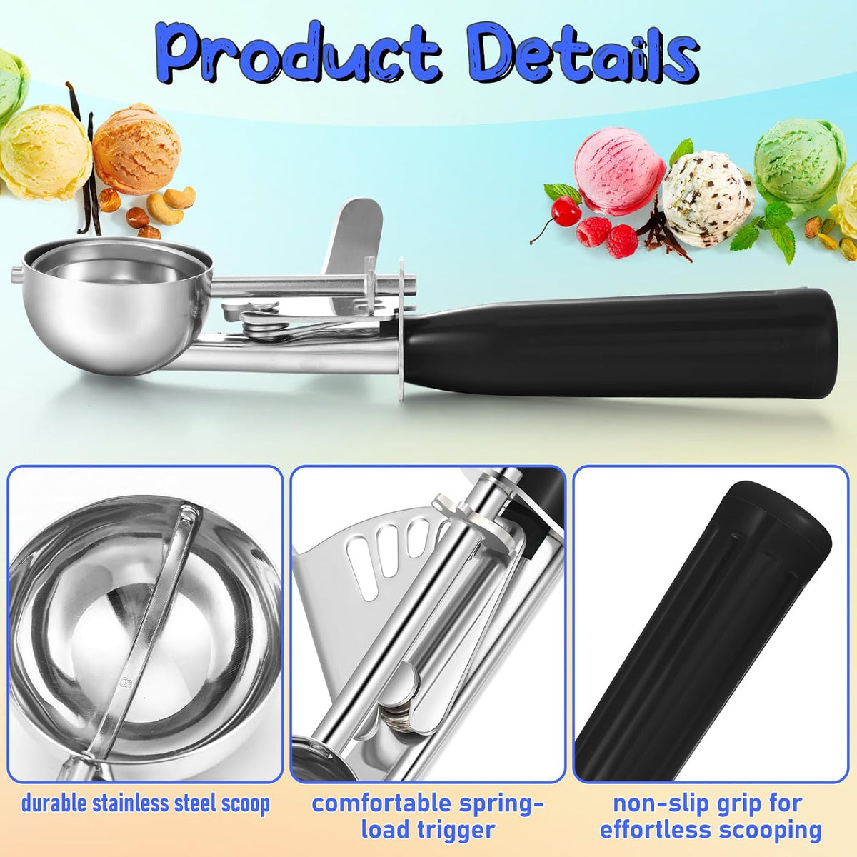 Reallnaive Ice Cream Scooper with Trigger, 4 oz, Gray