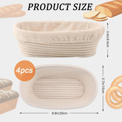 Nalcant 4 Pack Oval Banneton Proofing Basket Set, 10 Inch
