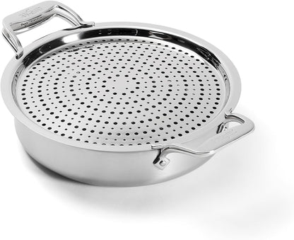 All-Clad Accessory, Stainless Steel Strain & Splatter Guard, 10.5-Inch, Easy, Mess-Free Straining, Multifunctional Design, Pots and Pans, Cookware, Kitchen Gadgets, Cooking Tools, Silver