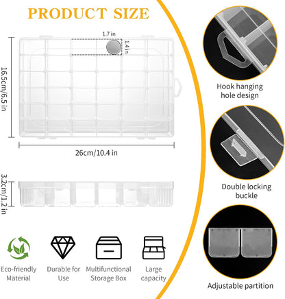 3 Pcs 36 Large Grids Clear Plastic Organizer Box with Adjustable Dividers,Multipurpose Fishing Tackle Box Craft Organizers Box for Bead,Jewelry,DIY Crafts,Art,Small Items Storage 3pack
