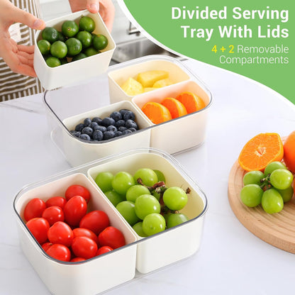 LUXEAR Divided Serving Tray with Lid and Handle Snack Box Charcuterie Container Dishwasher Safe 8 Compartment Snack Platters Portable Clear Organizer for Fruits, Candy, Snacks, Picnic, Travel