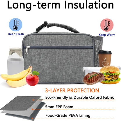GYEUKHAM Insulated Lunch Box for School, Thermal Reusable Durable Freezable Lunch Bags for Kids Boys Girls Men Women - Small Soft Cooler Portable Lunch Tote Kit for Work Picnic Travel,Black