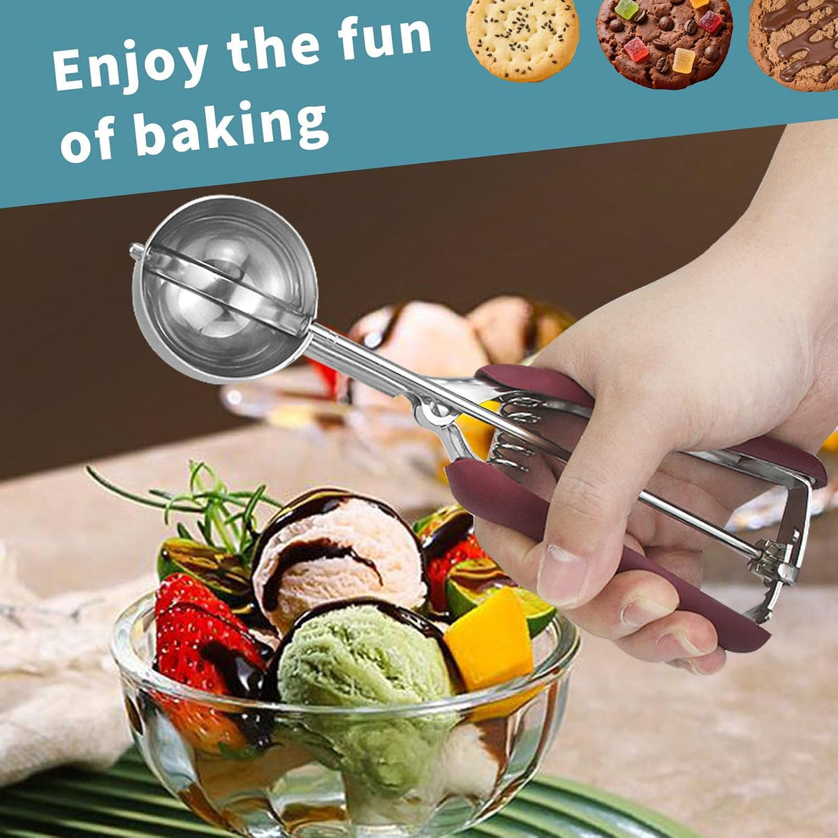 Large Cookie Scoop 3 Tablespoon, Size #20 Dough Scoops for Baking, Trigger Ice Cream Scooper, Stainless Steel Portion Scoop for Jumbo Cookies, Pancakes, Cupcakes, Meatballs