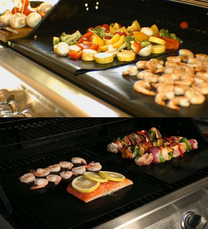 Grill Mat Set of 6-100% Non-Stick Reusable Mats for Gas, Charcoal or Electric Grills - Easy to Clean - 15.75 x 13-Inch, Black