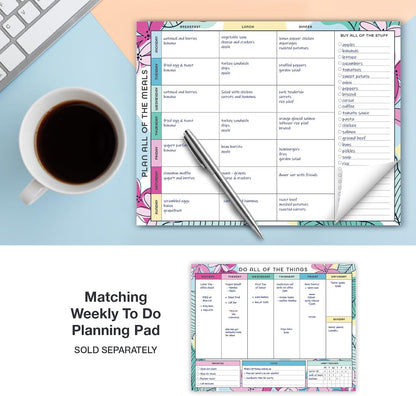 Global Printed Products 8.5" x 11" Horizontal Meal Planning Pad, 60-Sheets, Soft Pink Floral