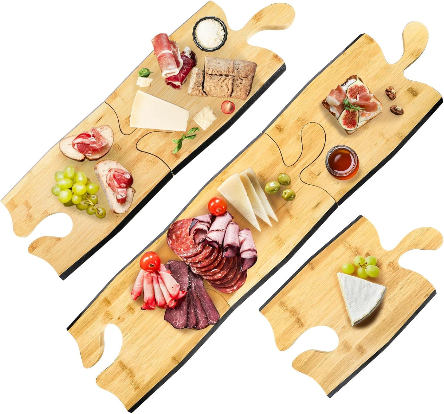 ZAVOOS 3 Pack Christmas Charcuterie Boards, Bamboo Apple Shaped Serving Board with Handle for Party, Large Cutting Board Set Christmas Serving Platters for Cheese, Pizza, Meat, Housewarming Gift
