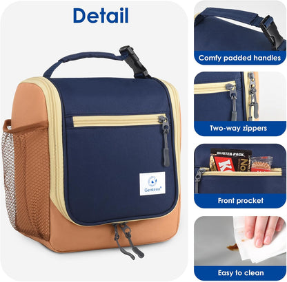Genteen Kids Lunch Box, Insulated Lunch Bag for Kids, Toddler, Girl, and Boy; Holds Lunch Box, Water Bottle, & Snacks; Easy-Clean Water-Resistant Fabric & Multiple Zippered Pockets (Yellow Blue)