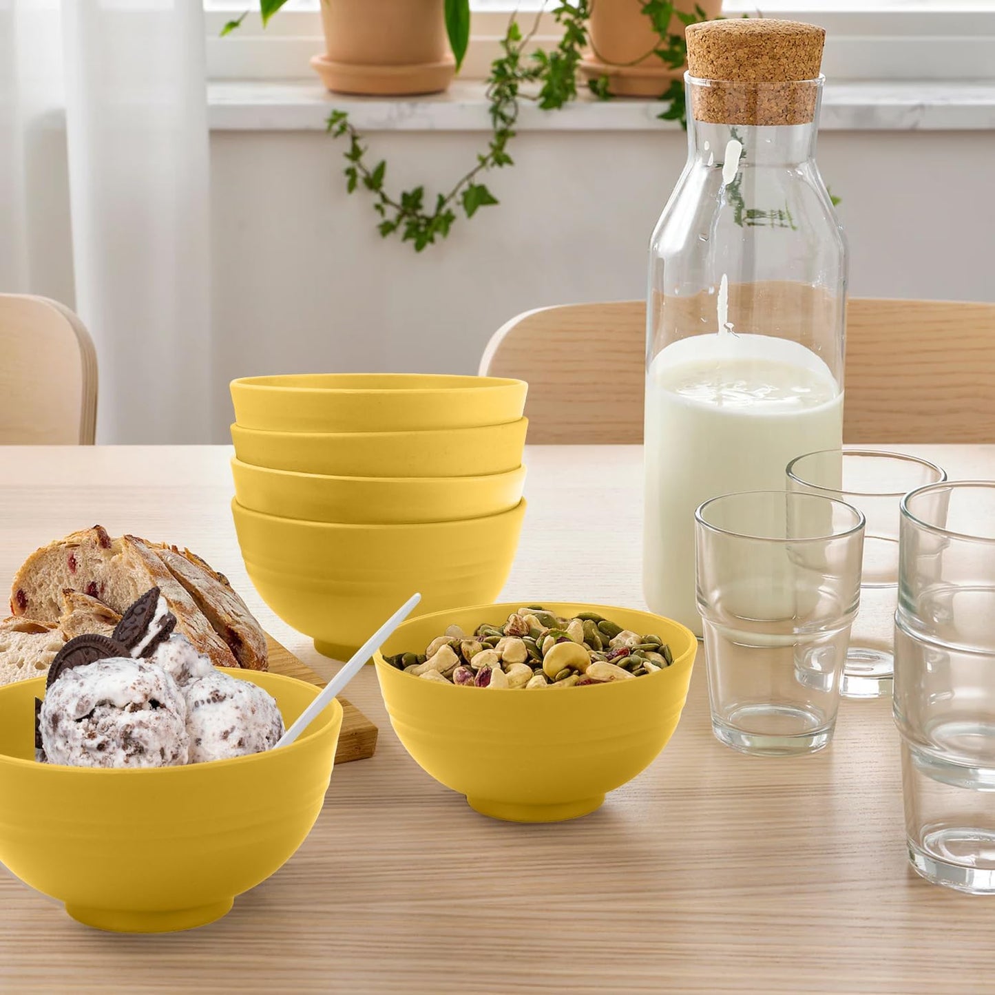 Wheat Straw Bowl Sets,8 PCS Unbreakable Cereal Bowl 26 OZ,Microwave and Dishwasher Safe Bowls,Bowl Sets for Camping and Picnic BPA Free Colorful Salad Bowls for Serving Soup,Oatmeal and Fruit Etc…