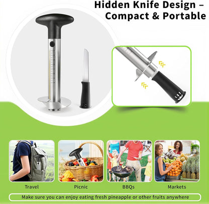 YYP Pineapple Corer and Slicer with Measurement Marks – Stainless Steel Pineapple Cutter for Perfect Pineapple Rings & Effortless Cutting (Black)