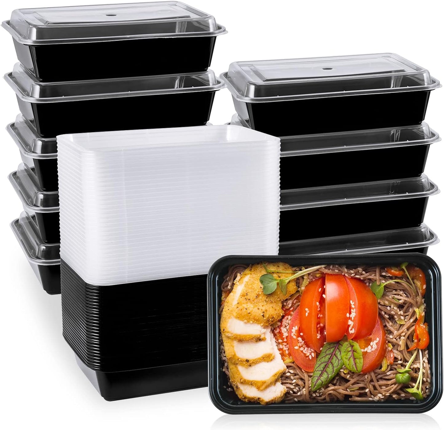 MUCHII 32 oz 3 Compartment Meal Prep Containers With Lids 20 Count To Go, Plastic Disposable Food Containers Microwave and Freezer Safe