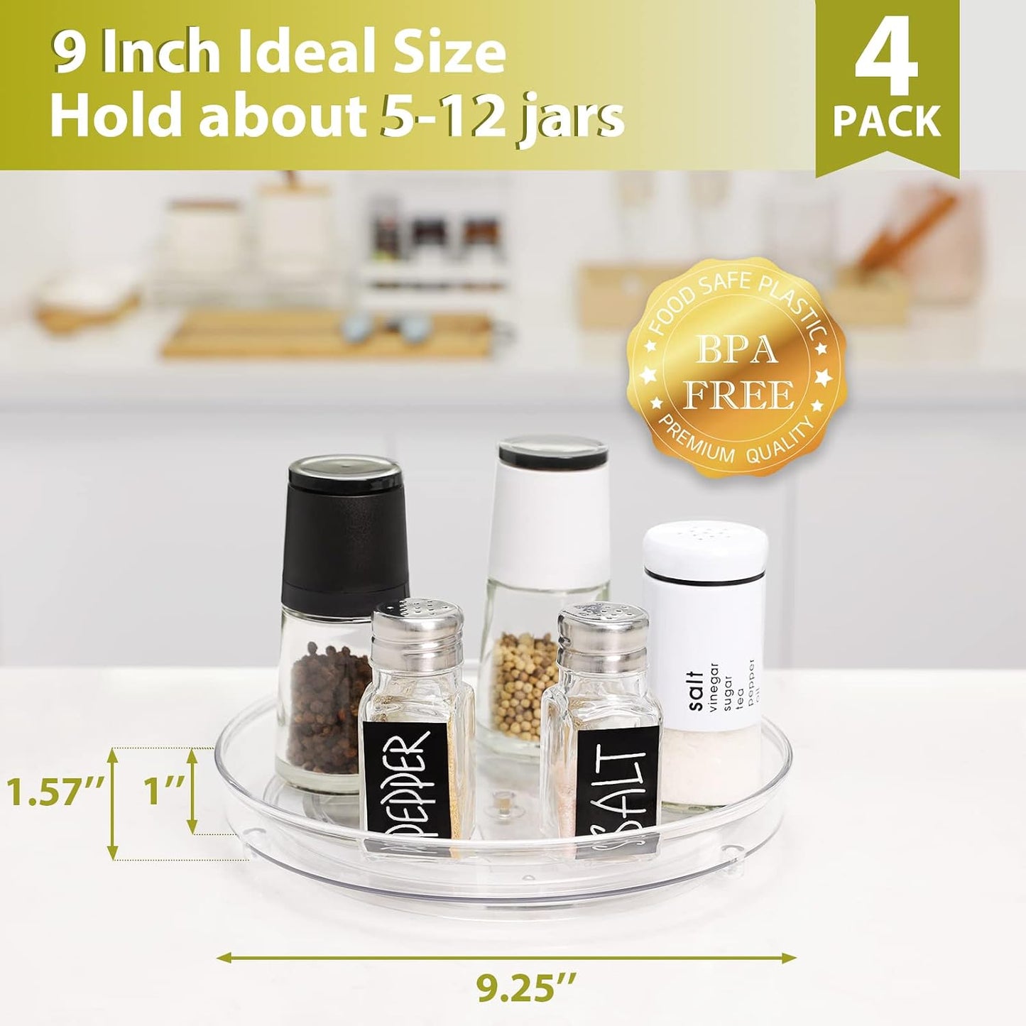 GUZON 4 Pack Lazy Susan Organizer for Cabinet, Upgraded 11.5" Clear Turntable Organizer with Handles and Raised Edge, Lazy Susan for Table Top, Pantry Organizers and Storage for Kitchen, Refrigerator