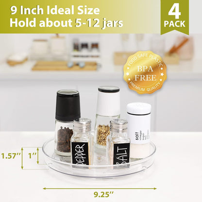 GUZON 4 Pack Lazy Susan Organizer for Cabinet, Upgraded 11.5" Clear Turntable Organizer with Handles and Raised Edge, Lazy Susan for Table Top, Pantry Organizers and Storage for Kitchen, Refrigerator