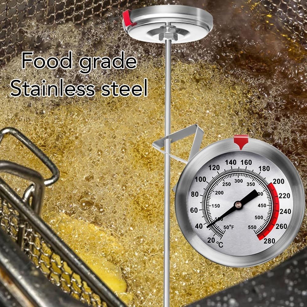 Stainless Steel Oil Fry Thermometer,Long Probe Food Temperature Gauge with Clip for Deep Frying,Candy,Milk,BBQ Cooking(M 30cm)