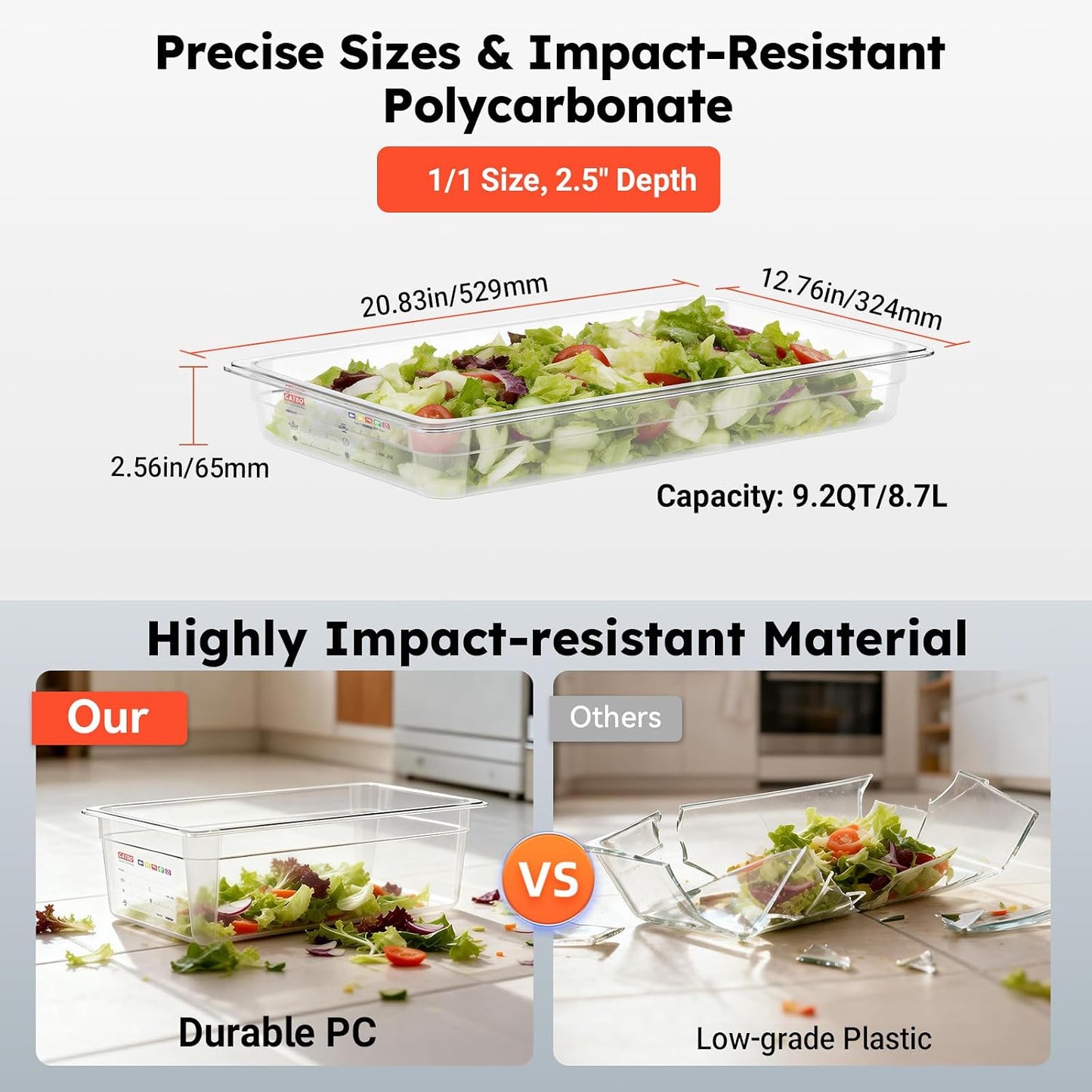 6-Pack Clear Polycarbonate Handled Lids for 1/6 Size NSF Food Pans