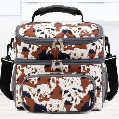 FlowFly Double Layer Cooler Insulated Lunch Bag Adult Lunch Box Large Tote Bag for Men, Women, With Adjustable Strap,Front Pocket and Dual Large Mesh Side Pockets