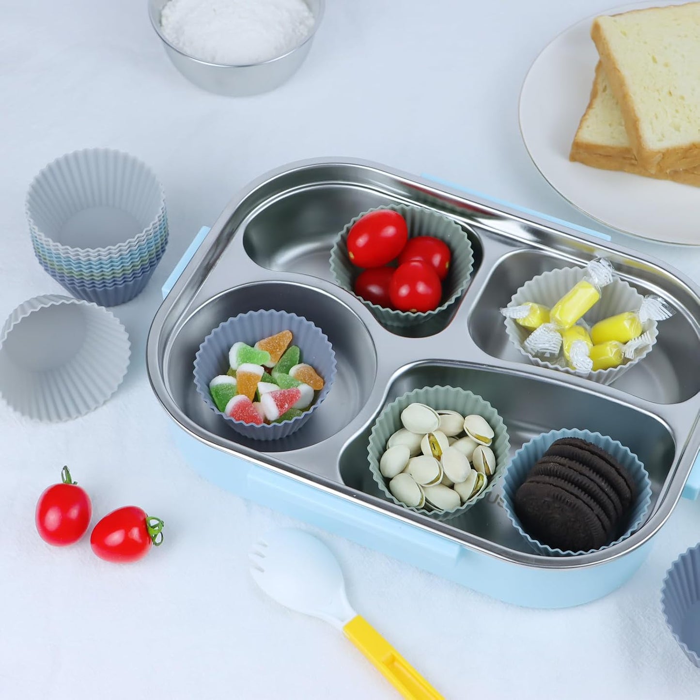 Silicone Baking Muffin Cups 12 Pack, Reusable Cupcake Liners Cake Molds, BPA Free, Dishwasher Safe(White, Green, Navy, Dusty Blue)