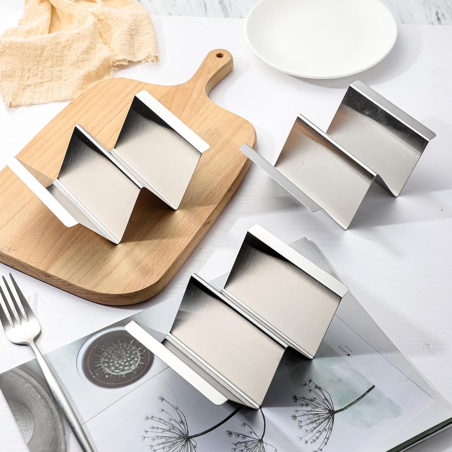 Stainless Steel Taco Holder Stand Set of 6 - Stylish Rack Holds Up to 2 Tacos Each,Stylish Taco Rack with Handles