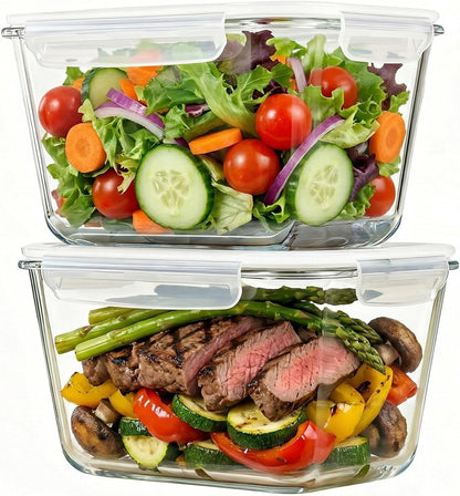 2 Pack Large Glass Storage Containers with Lids 85oz/10.5cup Big Airtight Glass Food Storage Containers for Rotisserie Chicken Watermelon Meal Prep, BPA Free, Freezer Dishwasher Oven Safe