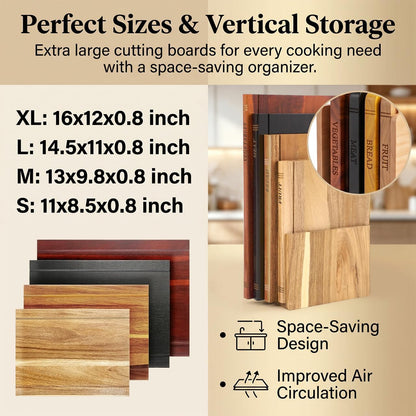 3-Piece 0.6in thickness Book Shaped Cutting Board Set - Food Safe, Non-Slip Chopping Boards for Kitchen Organization and Stylish Serving,Acacia Wood