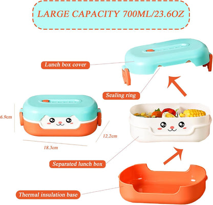 Cute Bento Box, with Cutlery Set Portable Lunch Box, 700ML Leak-proof 2 Compartment Lunch Container, Reusable Snack Box, Microwave/Dishwasher/Freezer Safe, BPA Free, Snack Container (Purple)