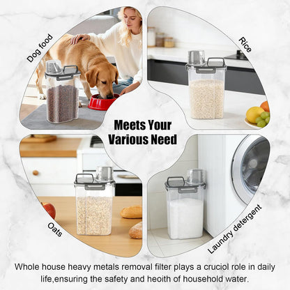 LEAWALK 3-5Lbs Airtight Small Cat Dog Pet Food Storage Containers BPA Free, with Large Pour Spout/1 Measuring Cup/ 4 Safety Locks and Double-layer Silicone Strip (Clear Black 2Pack)