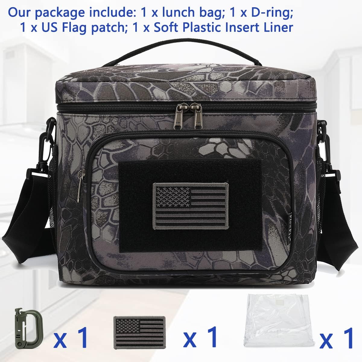 FlowFly Lunch Bag, Insulated Cooler, Thermal Lunch Box Tote with MOLLE/PALS Webbing, Adjustable Padded Shoulder Strap, for Tactical Men Women Adults and Boys Girls Kids (Cyan, Medium)