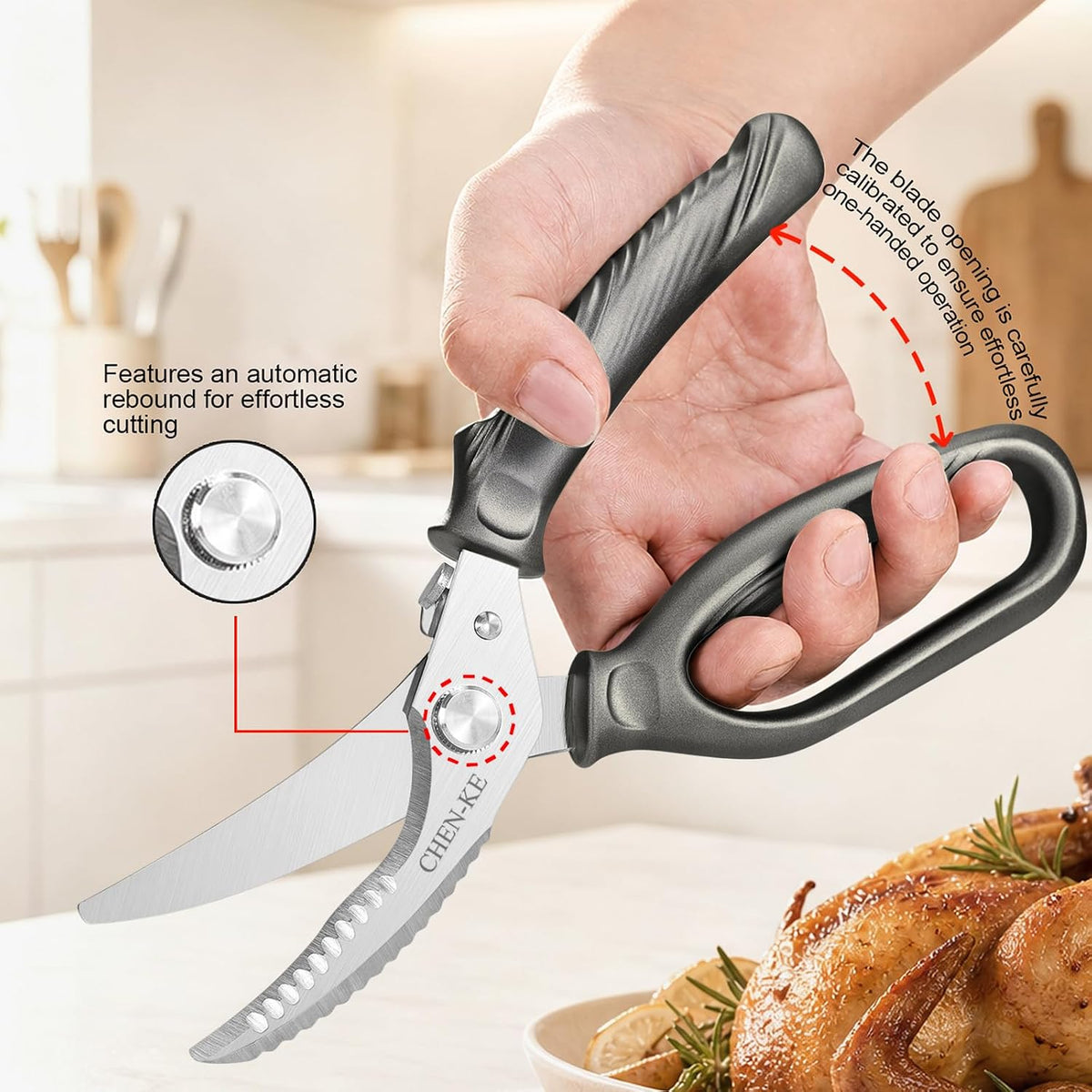 CHEN-KE Rust Resistant Heavy Duty Multipurpose Kitchen Shears-Grey