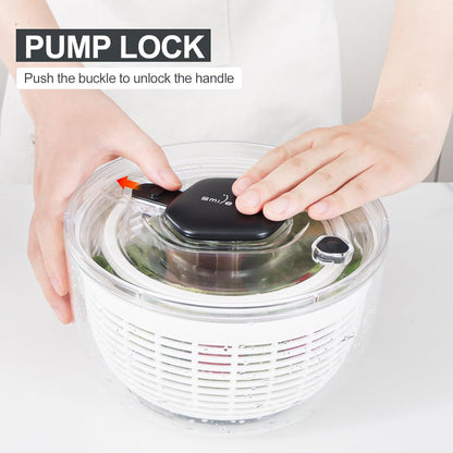 Smile mom Salad Spinner Large Lettuce Spinner Kitchen Gadgets, Large Salad Spinner Vegetable Washer, High Efficiency for Kitchen Washing & Drying Leafy Vegetables, One-Handed Easy Press 6.3 Qt White