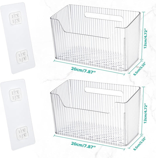 Sinnsally 2 Pack Cabinet Door Organizer,Self Adhesive Lid Organizer Inside Cabinet Storage Boxes,Stackable Hanging Basket Bins Wall Mounted Shower Caddy Holder for Kitchen,Bathroom,Pantry(Clear White)