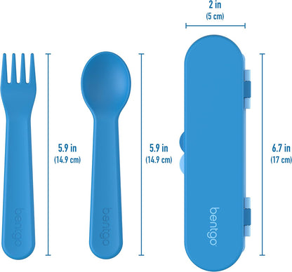 Bentgo Kids Utensil Set - Reusable Plastic Fork, Spoon & Storage Case - BPA-Free Materials, Easy-Grip Handles, Dishwasher Safe - Ideal for School Lunch, Travel, & Outdoors (Shark)