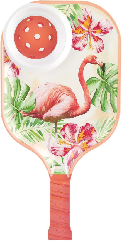 UPware Flamingo Melamine Chip and Dip Snack Tray, Tropical Floral Pickleball Paddle Shape Platter for Chips, Salsa, Fruits, and Appetizers, 15.75 x 8 Inch