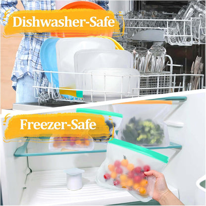 28 Pack Reusable Freezer Bags Food Storage Bags, BPA Free Reusable Bags, Food Storage Containers for Meal Prep Containers, Salad Fruit,Vegetables, Dishwasher Safe, 8 Gallon 10 Sandwich 10 Snack