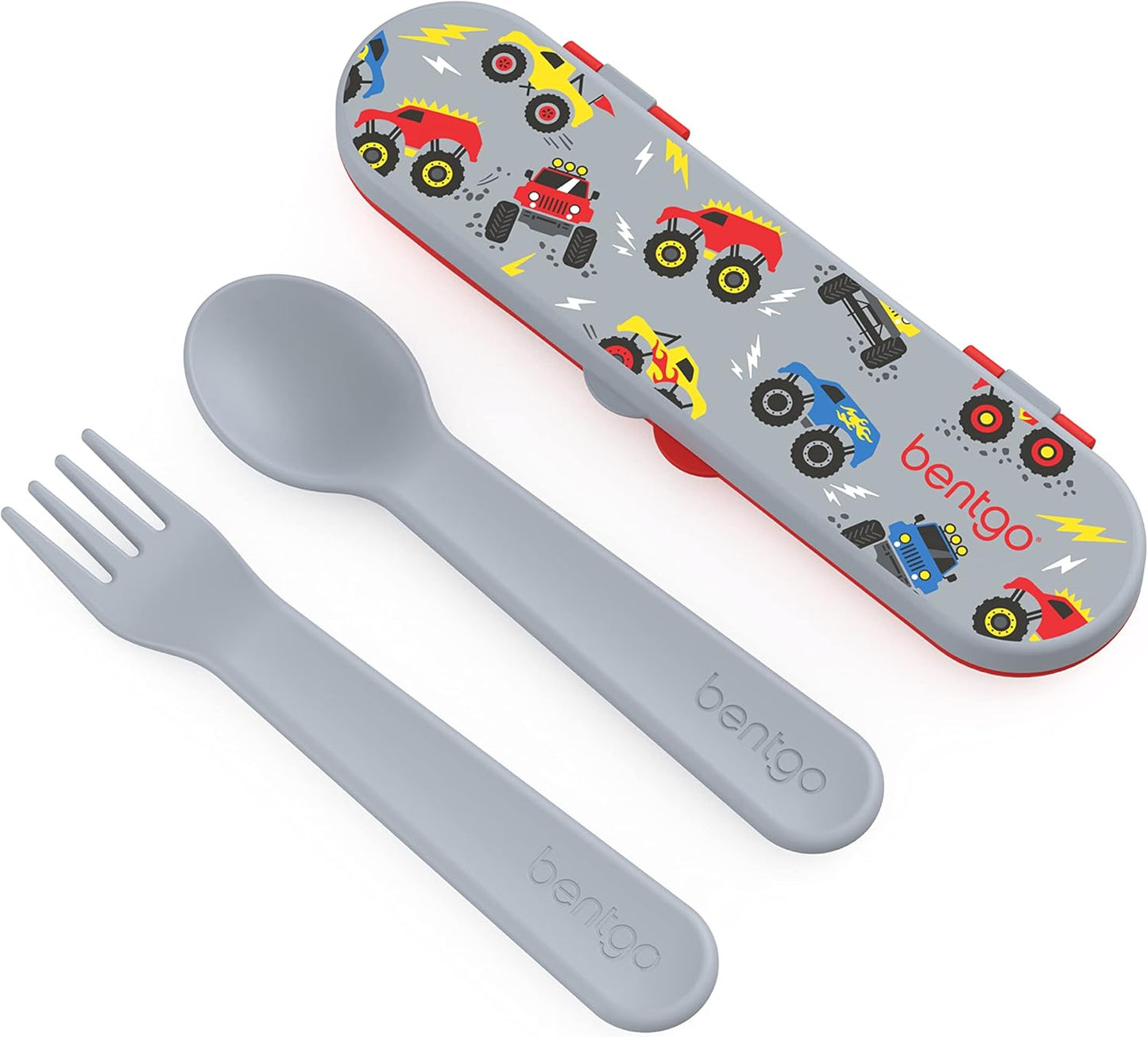 Bentgo Kids Utensil Set - Reusable Plastic Fork, Spoon & Storage Case - BPA-Free Materials, Easy-Grip Handles, Dishwasher Safe - Ideal for School Lunch, Travel, & Outdoors (Shark)