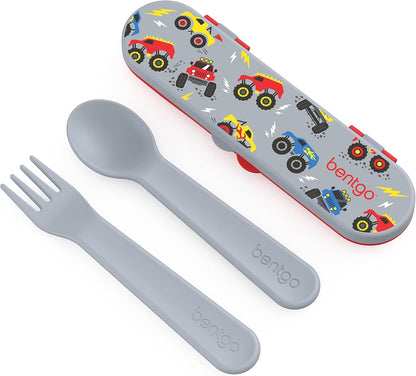 Bentgo Kids Utensil Set - Reusable Plastic Fork, Spoon & Storage Case - BPA-Free Materials, Easy-Grip Handles, Dishwasher Safe - Ideal for School Lunch, Travel, & Outdoors (Shark)