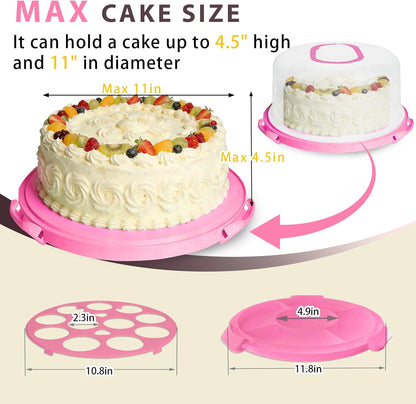 Plastic Cake Carrier with Lid and Handle, Multipurpose Cake Stand Holder Container for 11 in Cake, Round Cupcake Storage Box Serving Tray with Cover for Bundt Dessert Pie Pizza Eggs Fruit White