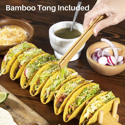 ALEX & EVE HOME Bamboo Taco Holder - 8 Taco Shells, Multi-Use Food & Charcuterie Tray - Great Housewarming Gift & Kitchen Accessory