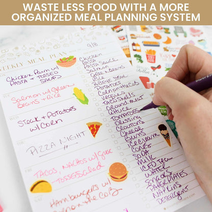 bloom daily planners Weekly Meal Planning Pad - Magnetic Hanging Refrigerator Menu Planner with Tear-Off Sheets & Perforated Grocery Shopping Lists - 6” x 9” (Grey & Pink)