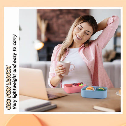 Layhit 4 Pcs Silicone Bento Box for Adults, 27 oz Bento Lunch Container Reusable 3 Compartment Lunchable Food Container for Women Men, Leak Proof Microwave Dishwasher Freezer Safe (Cool Colors)