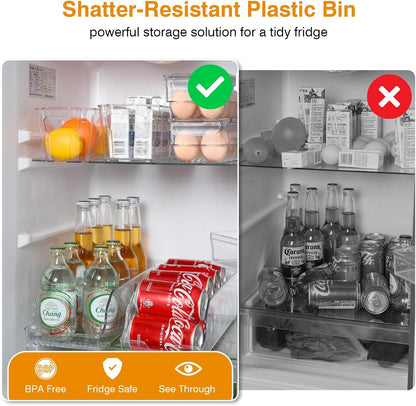 OTraki 6 Pack Fridge Organizer Storage Bins Drink Organizer for Fridge include Soda Can Dispenser Egg Holder Storage Bin with Handle Soda Organizer for Refrigerator Kitchen Countertop BPA Free