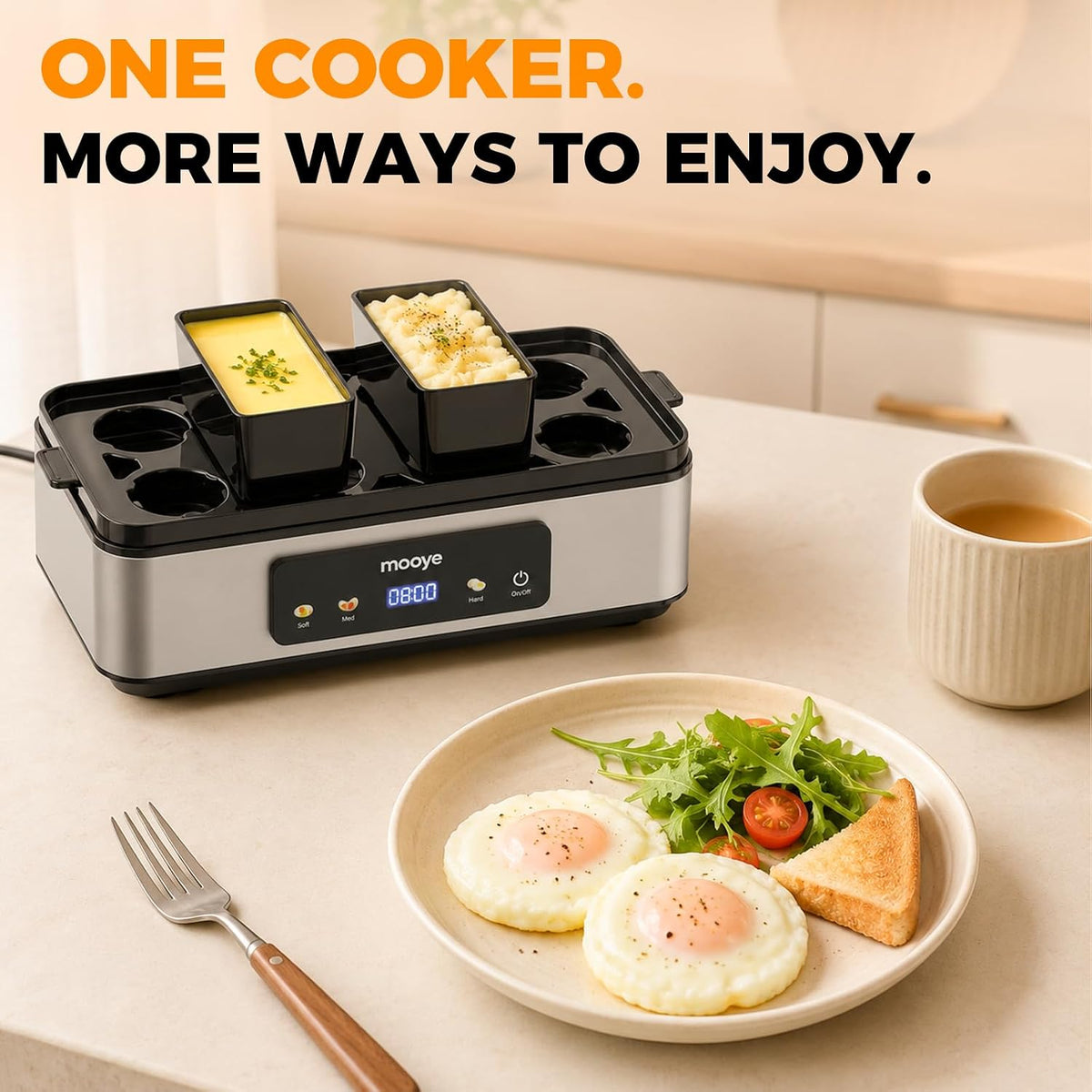 Rapid Egg Cooker for Hard Boiled Eggs, Electric Egg Steamer 3 IN 1 Soft Medium Hard Boiled, Egg Maker with Auto Shut-Off, Egg Boiler for Kitchen Breakfast & Fitness, BPA-Free, Holds 8 Eggs