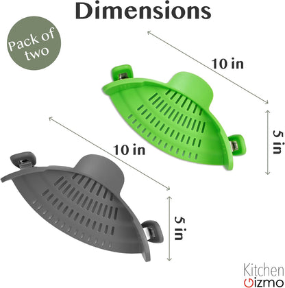 Kitchen Gizmo Snap N' Strain - Silicone Pasta Strainer Clip-On for Pots and Pans - Heat Resistant Colander for Vegetables and Noodles - Kitchen Gadgets for Cooking - Space-Saving Design - Gray